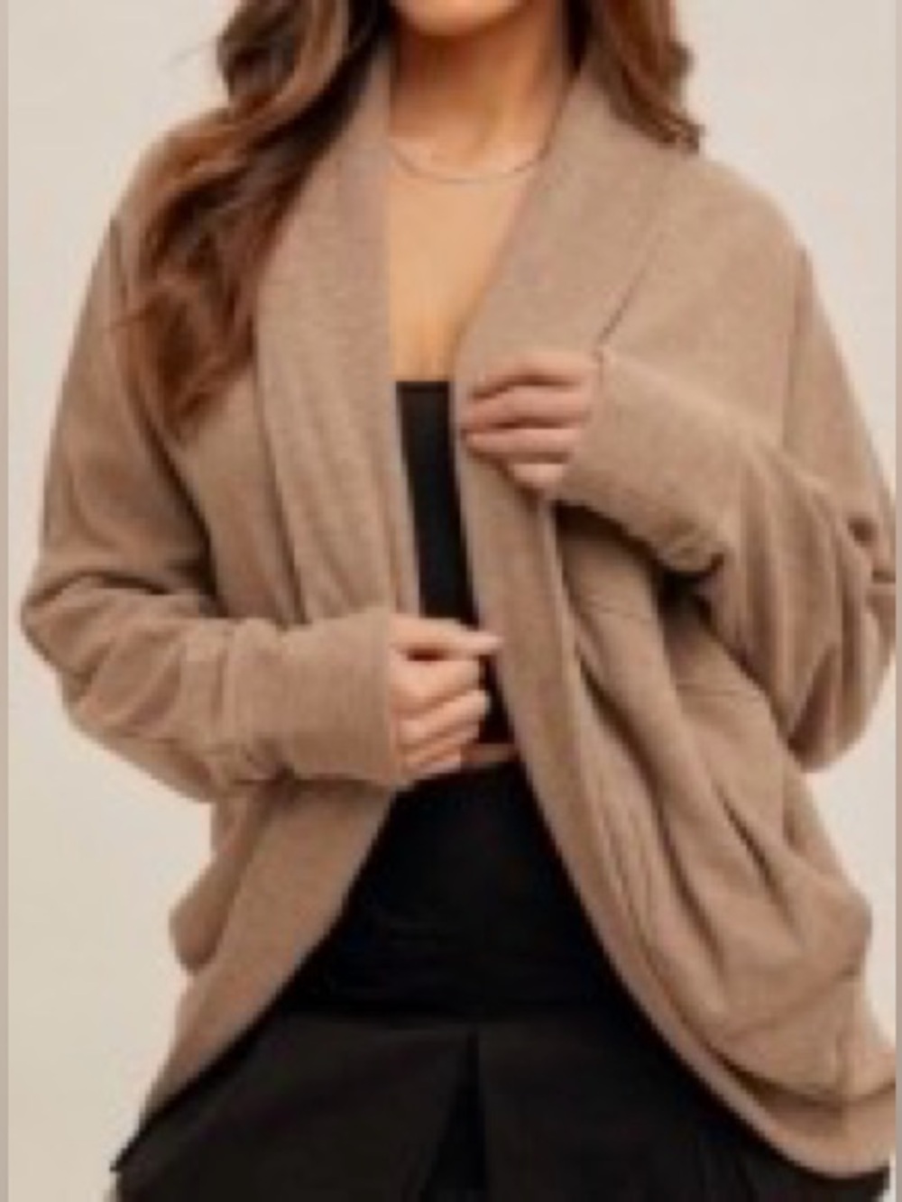 Hem & Thread Taupe Tan Cocoon Open Front Sweater Cardigan Sz L NWT